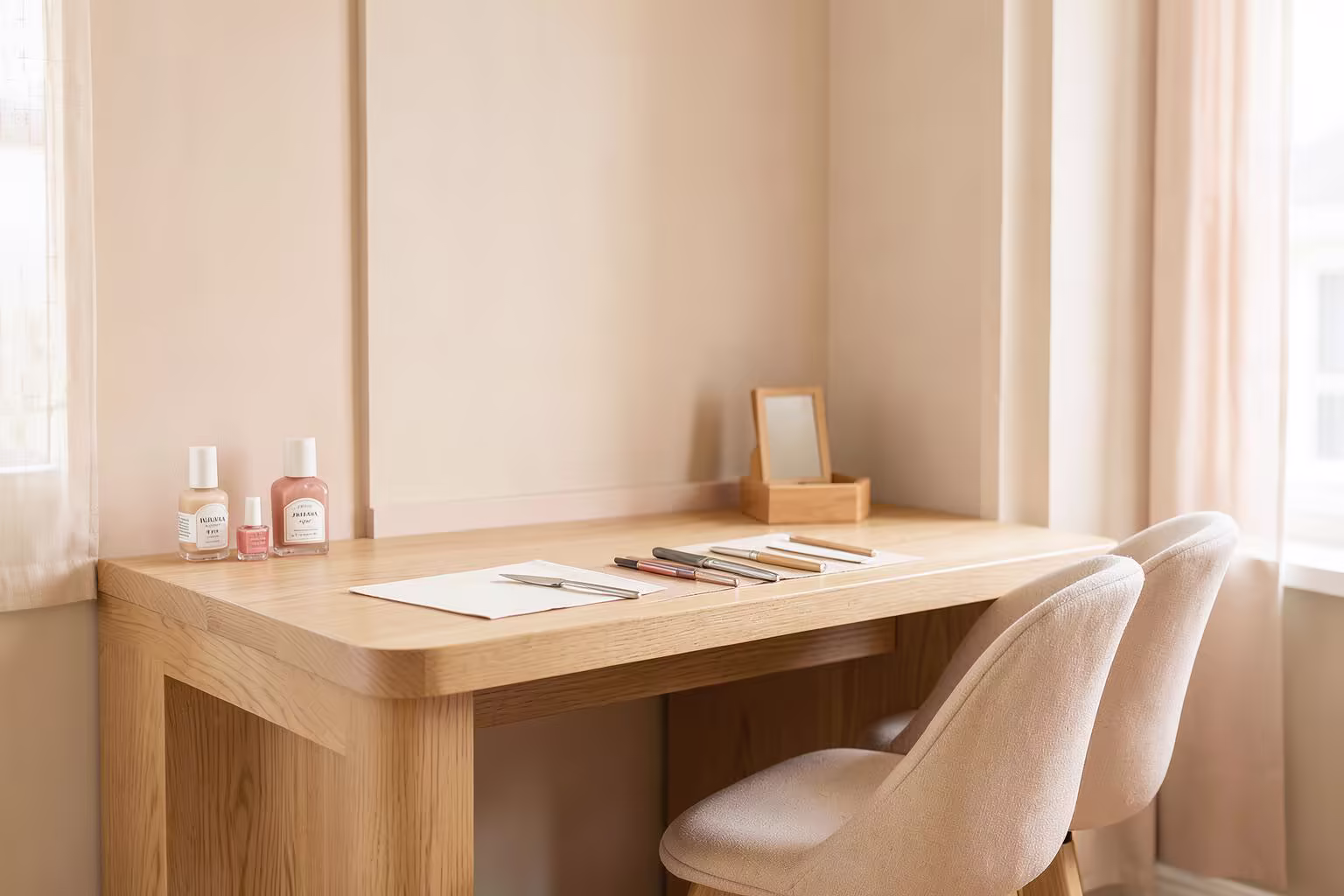 Bancada organizada em espaço de atendimento de manicure