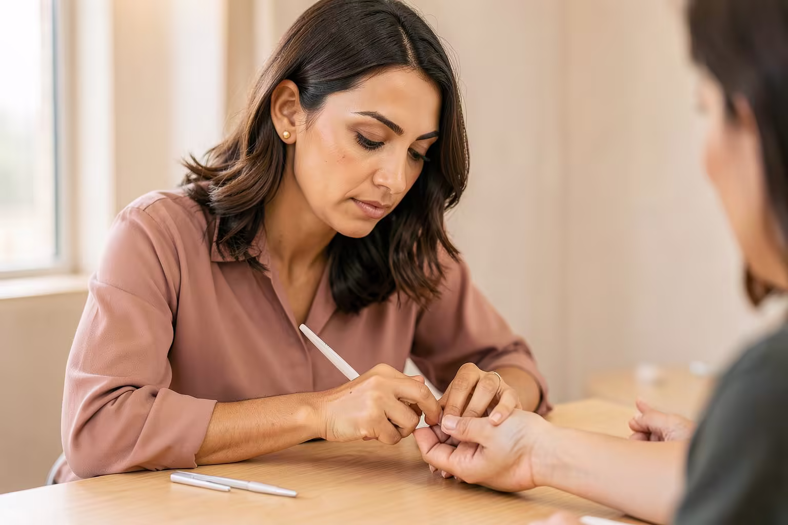 Atendimento de manicure realizado com atenção aos detalhes